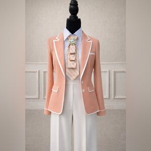 STUNNING NECKTIE NECKLACE Peach and Ivory Striped Brilliant Brooch OOAK